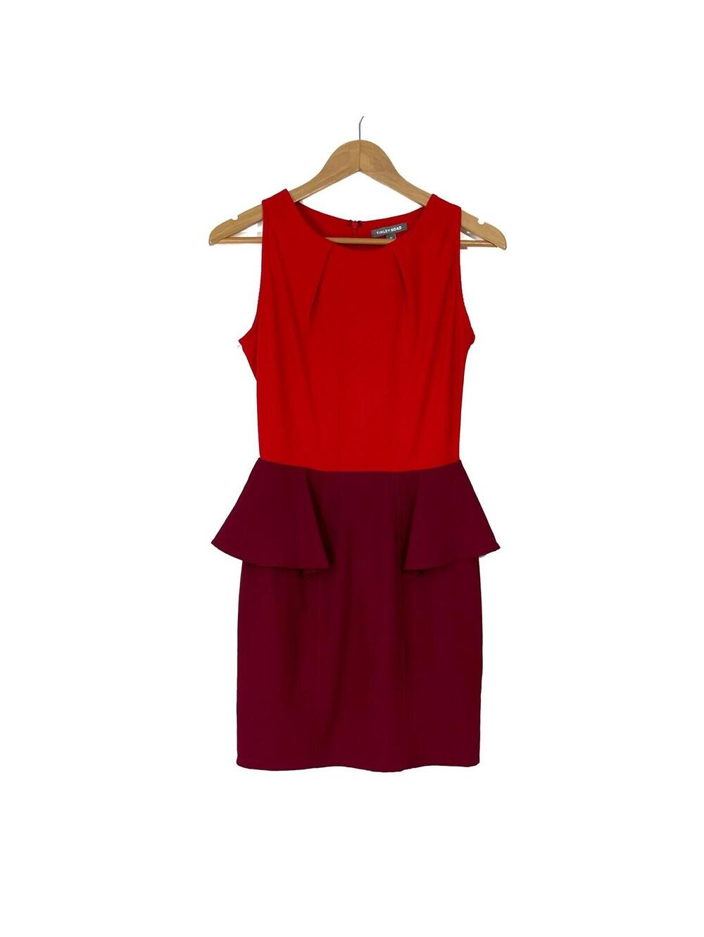 Tinley Road Women’s Size XS Red Burgundy Colorblock Peplum Sheath Mini Dress